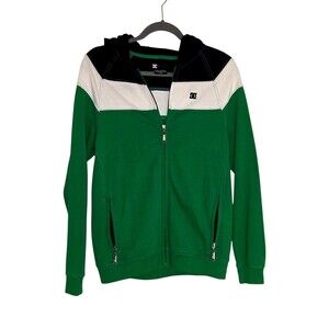 DC Shoes Black Green & White Logo Full Zip Hoodie Men's Graphic Print Size M